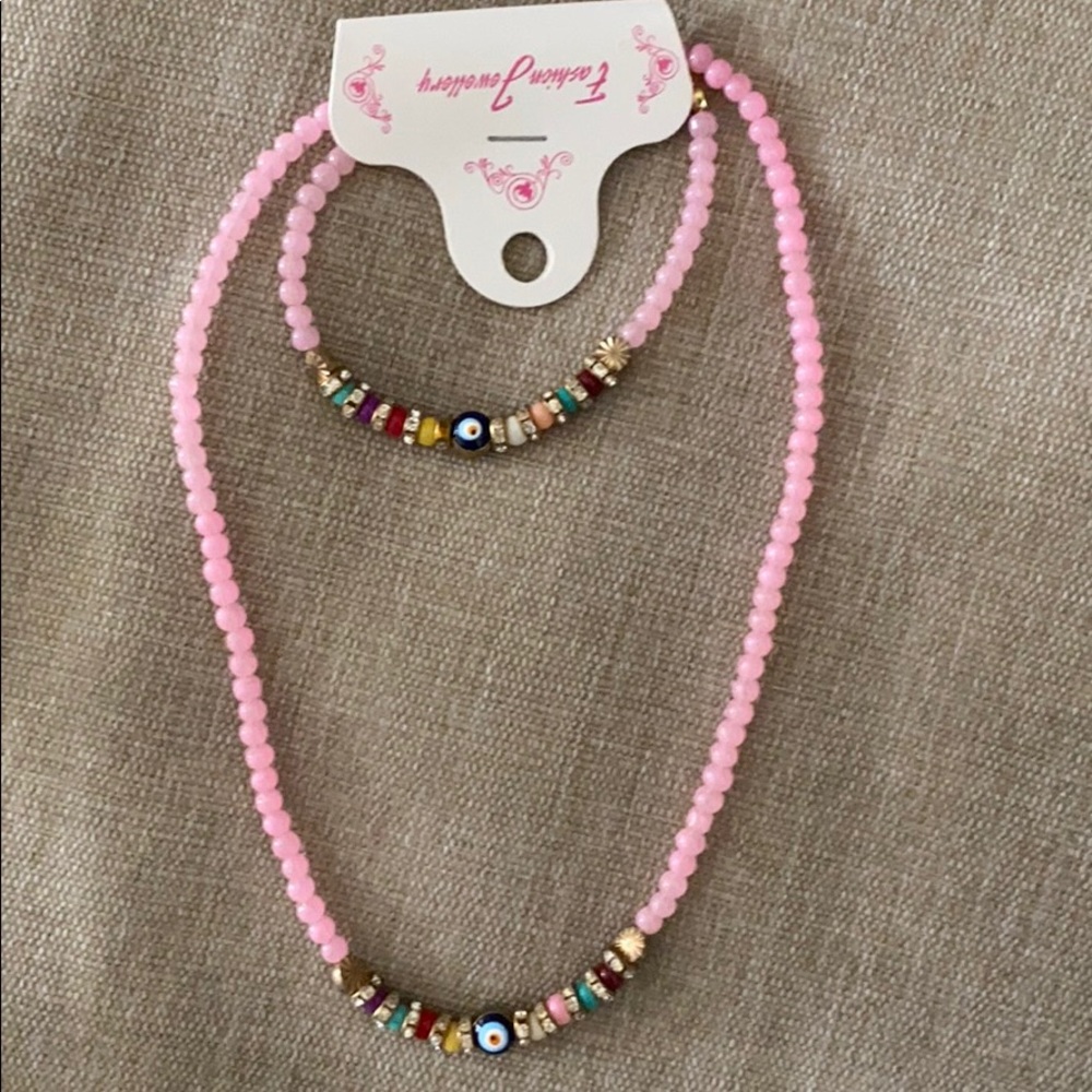 Evil eye Beaded Necklace and Bracelet set